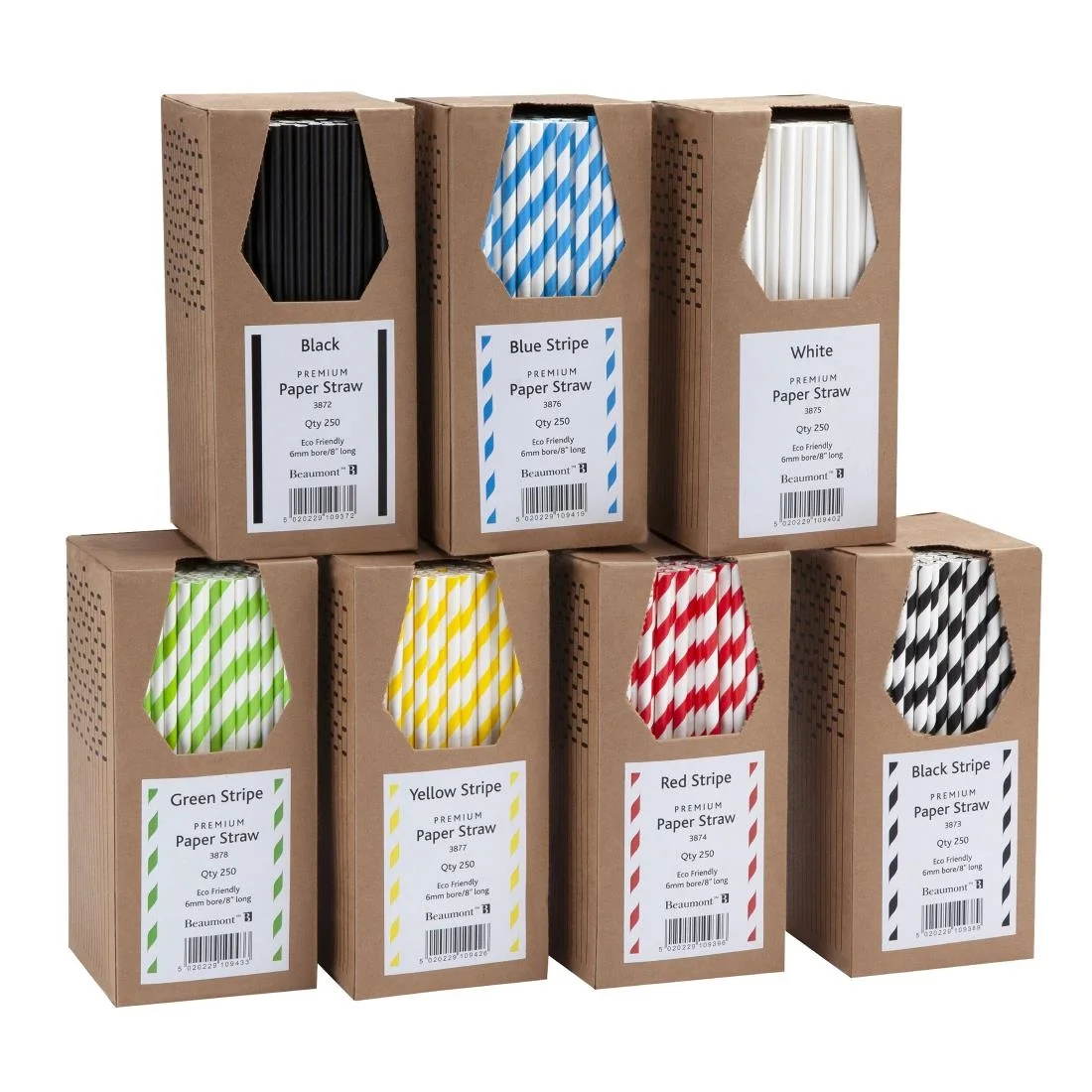 Beaumont Black & White Stripped Bore Paper Straw 8 Inch 6mm (Pack of 250) - Image 2