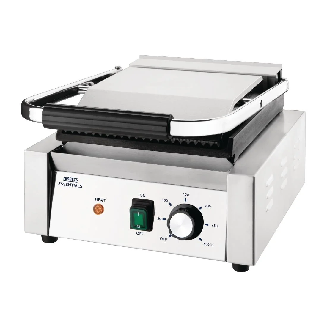 Nisbets Essentials Single Cast Iron Plate Contact Grill (Ribbed/Flat) - 1.8kW - Image 7