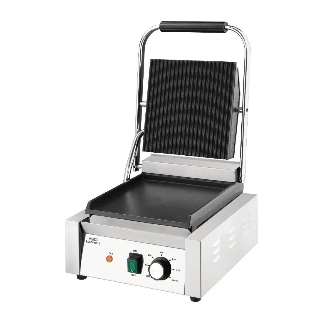 Nisbets Essentials Single Cast Iron Plate Contact Grill (Ribbed/Flat) - 1.8kW - Image 9