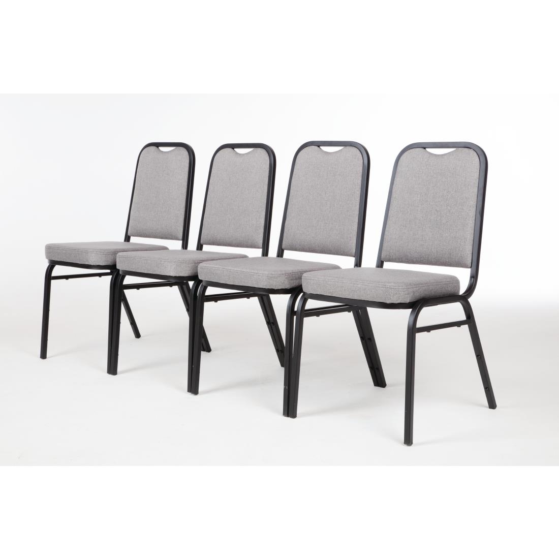 Bolero Steel Banqueting Chair Square Back with Grey Plain Cloth Pack 4