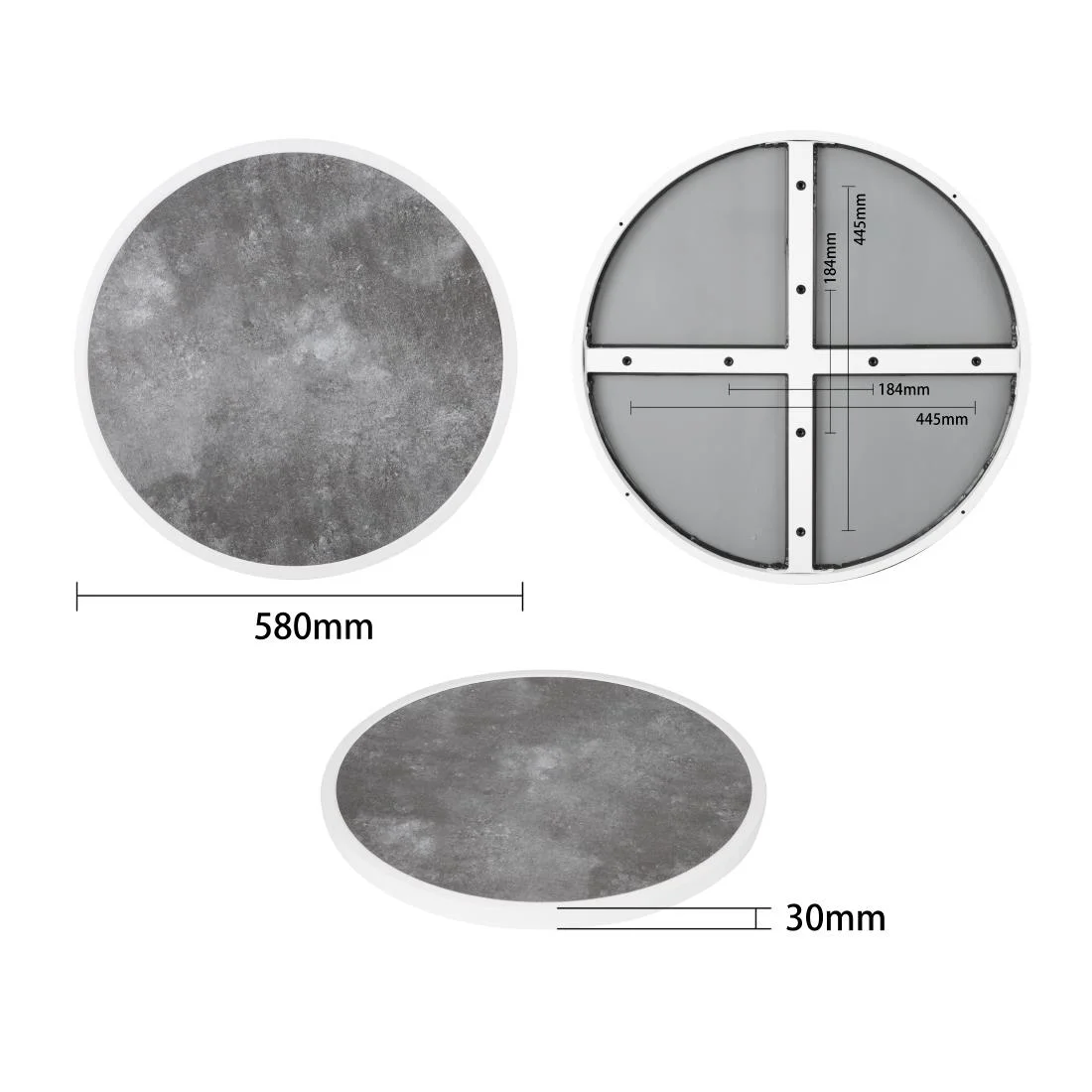 Bolero Fibre Glass Round Table Top Dark Stone Effect 580mm - Image 4