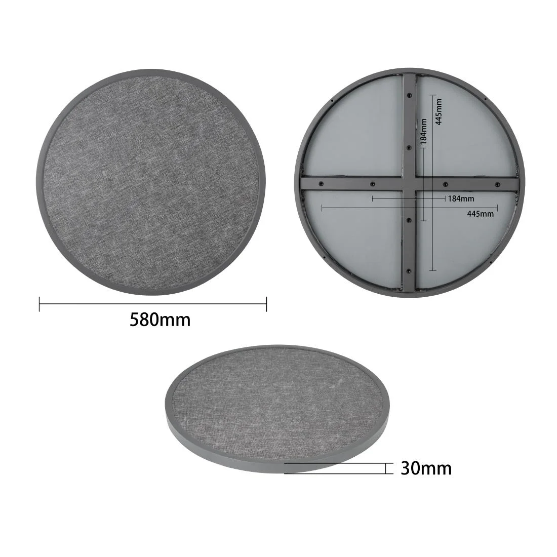 Bolero Fibre Glass Round Table Top Brushed Black 580mm - Image 4