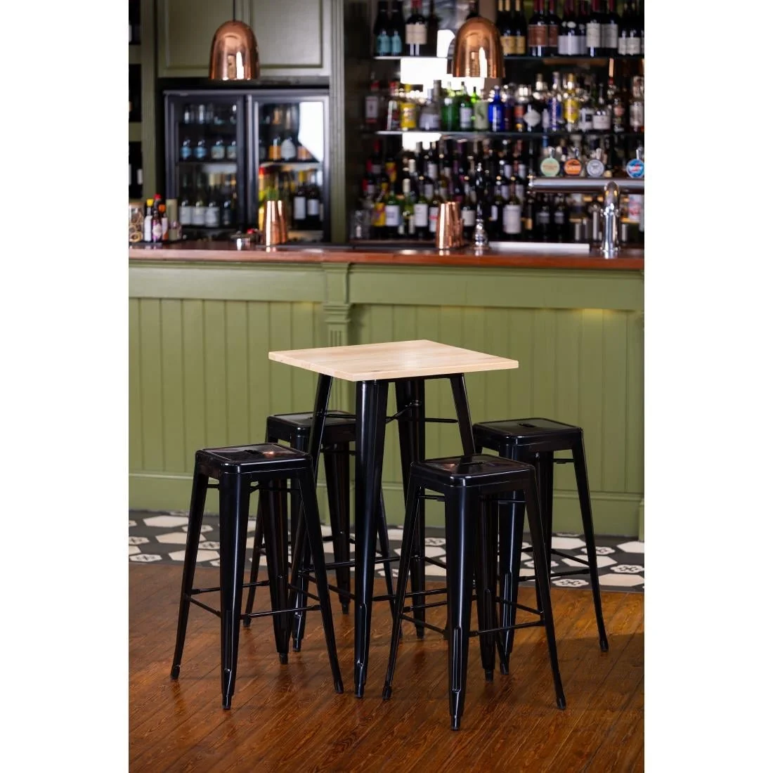 Bolero Bistro Bar Table with Wooden Top Black - Image 4