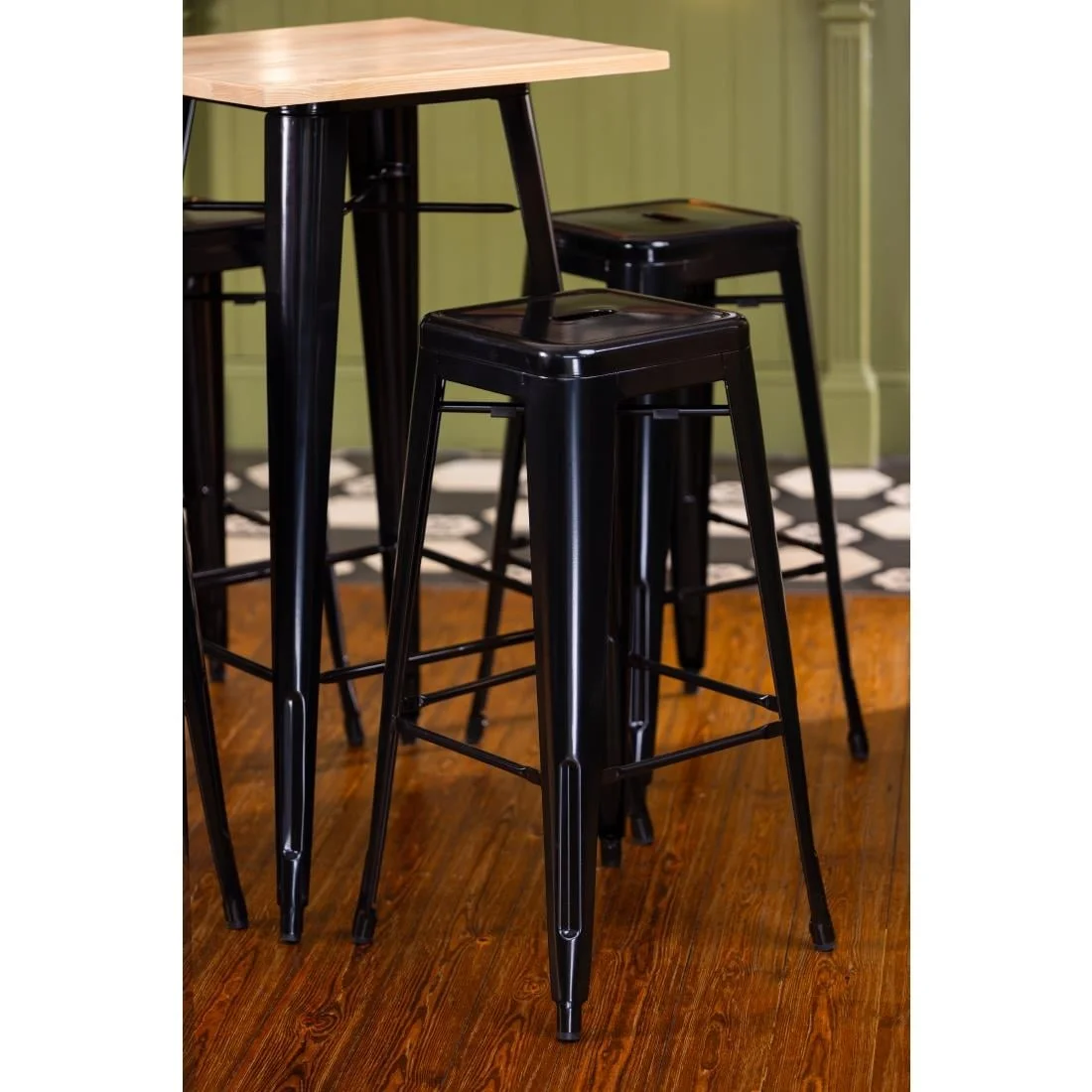 Bolero Bistro Bar Table with Wooden Top Black - Image 3