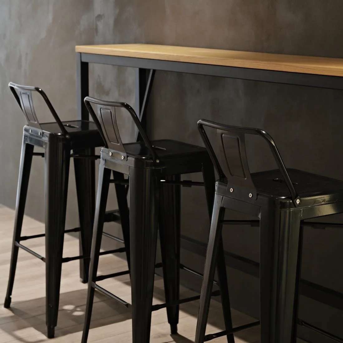 Bolero Bistro Steel High Stool with Backrest Black (Pack of 4) - Image 7