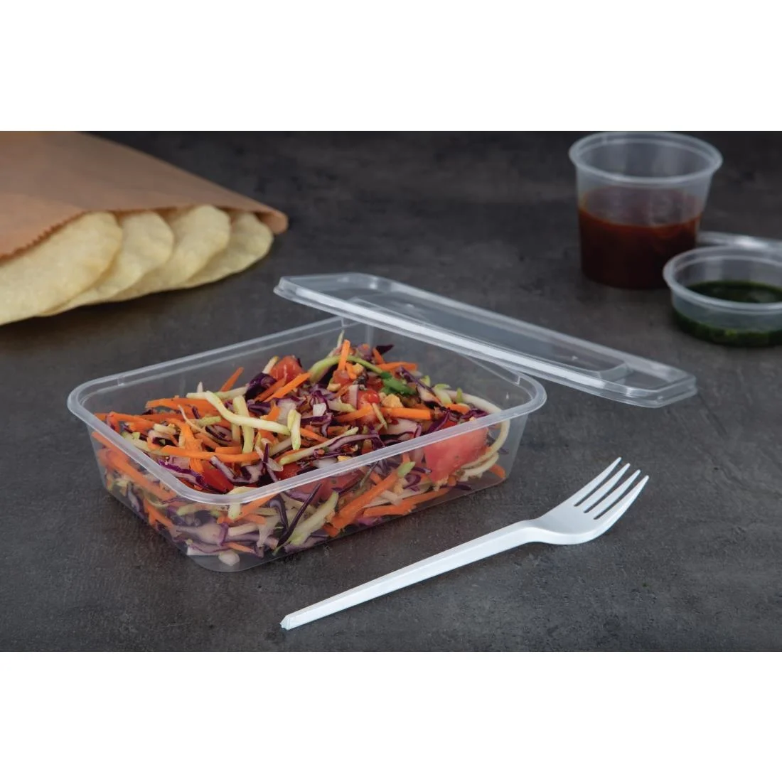 Fiesta Recyclable Plastic Microwavable Containers with Lid Small 500ml (Pack of 250) - Image 6