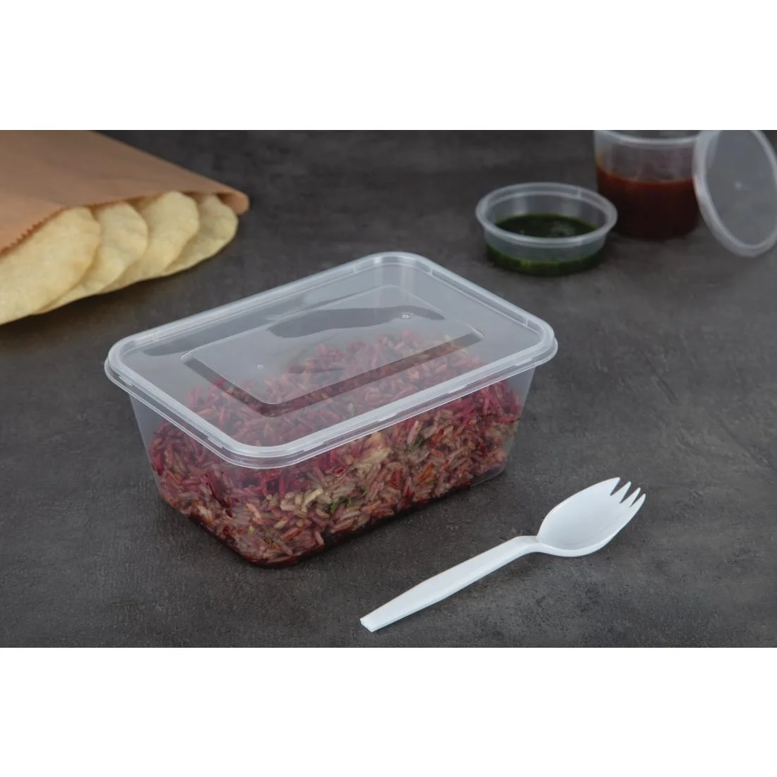 Fiesta Recyclable Plastic Microwavable Containers with Lid Large 1000ml (Pack of 250) - Image 6