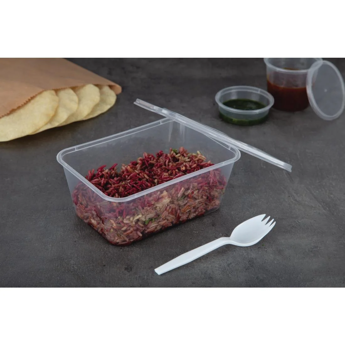 Fiesta Recyclable Plastic Microwavable Containers with Lid Large 1000ml (Pack of 250) - Image 5