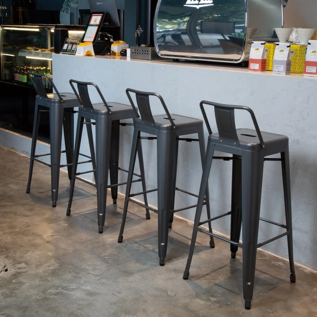 Bolero Bistro High Stool With Backrest Gun Metal (Pack of 4) - Image 7