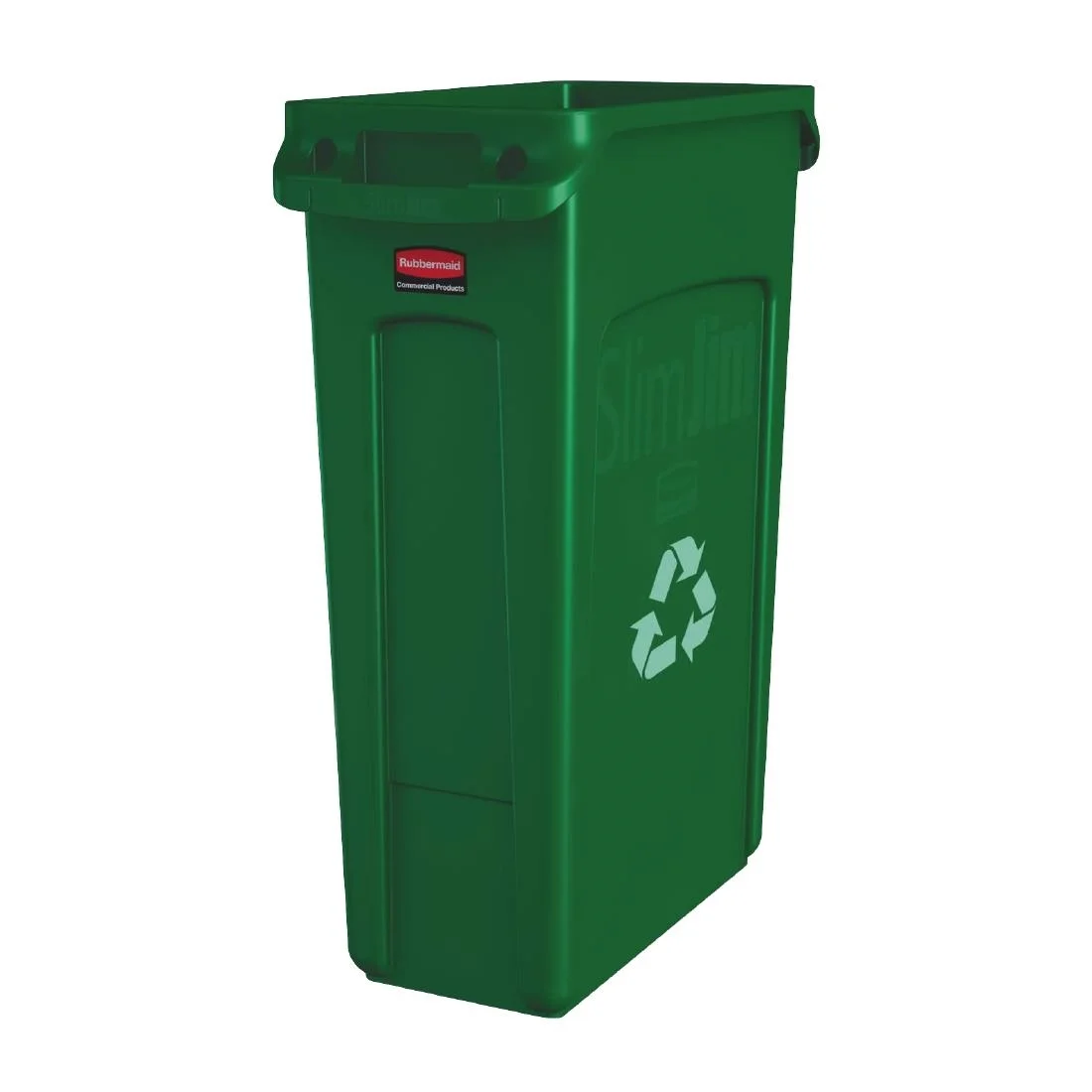 Rubbermaid Slim Jim with Venting Channels Green with Recycling Logo 87Ltr
