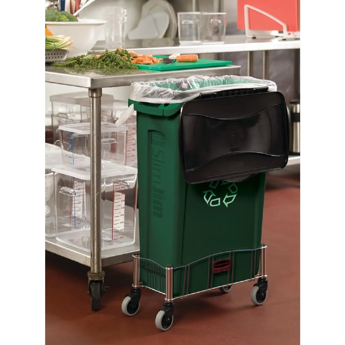 Rubbermaid Slim Jim with Venting Channels Green with Recycling Logo 87Ltr - Image 2