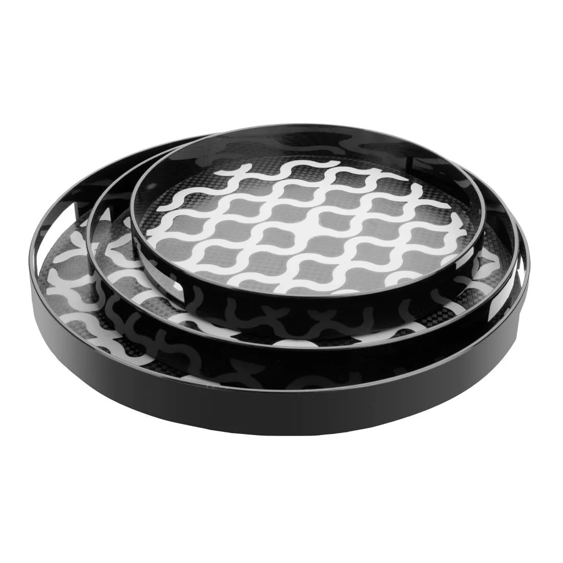 Olympia Kristallon PC Round Non Slip Tray with Handles 300mm - Image 3