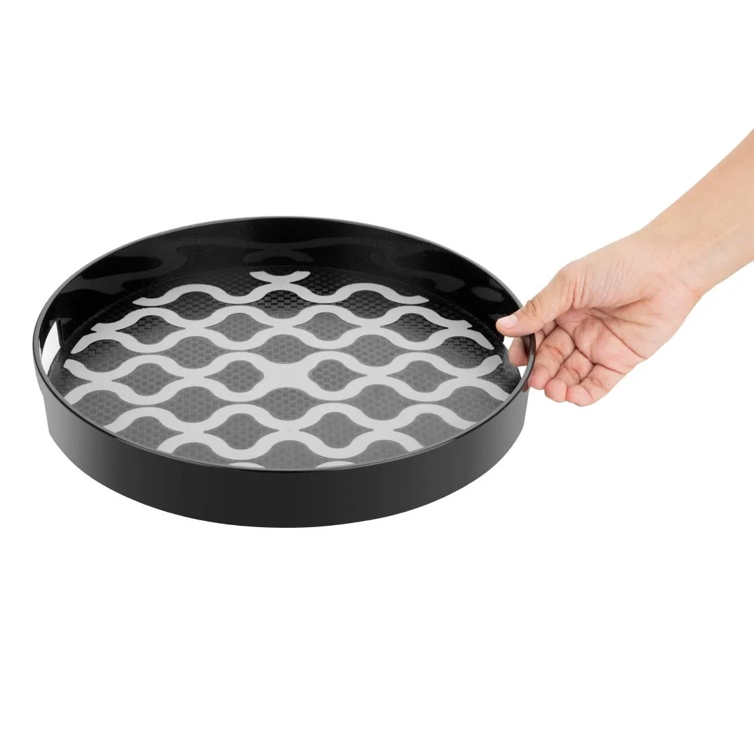 Olympia Kristallon PC Round Non Slip Tray with Handles 300mm - Image 5