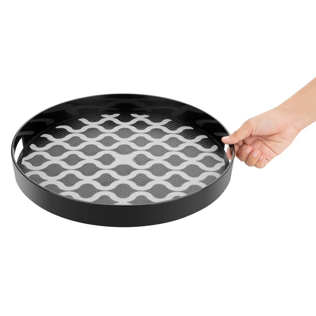 Olympia Kristallon PC Round Non Slip Tray With Handles 355mm - Image 3