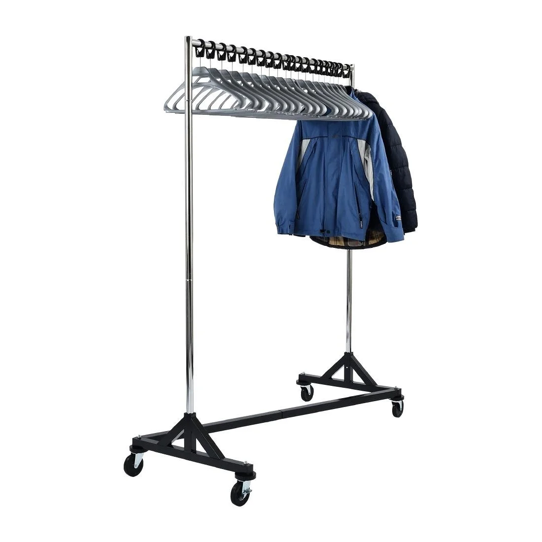 Black and Chrome Garment Rail with 20 Grey Hangers - Image 1