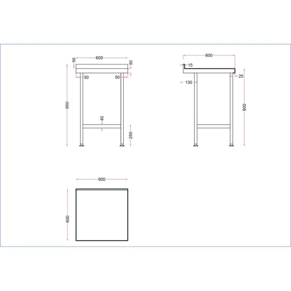 Holmes Stainless Steel Wall Table with Upstand 600mm