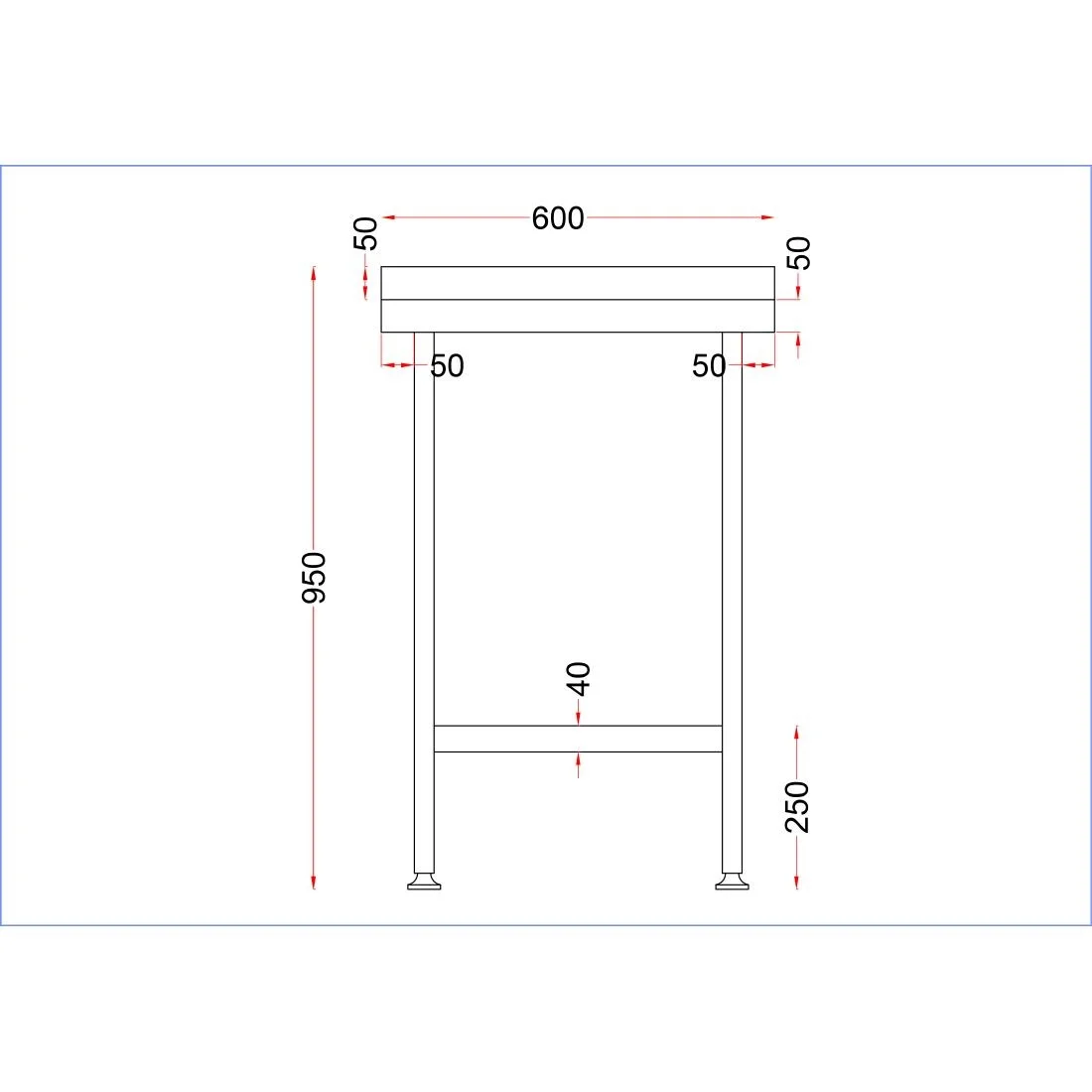 Holmes Stainless Steel Wall Table with Upstand 600mm - Image 3