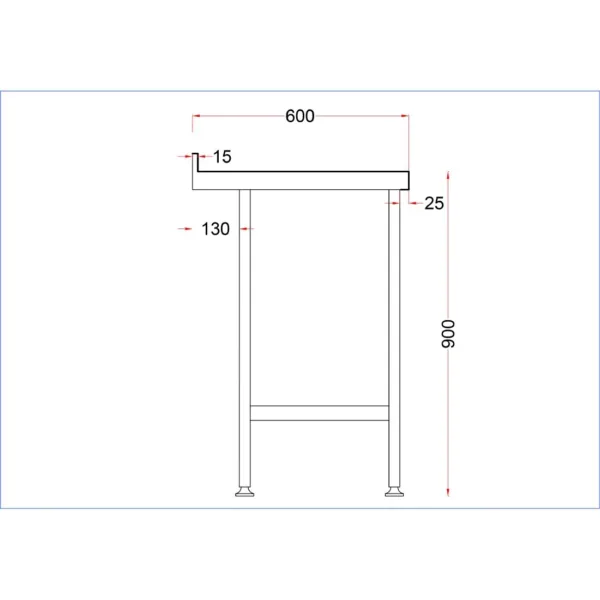 Holmes Stainless Steel Wall Table with Upstand 600mm