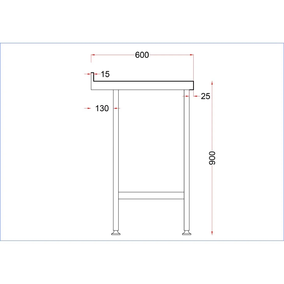 Holmes Stainless Steel Wall Table with Upstand 600mm - Image 5