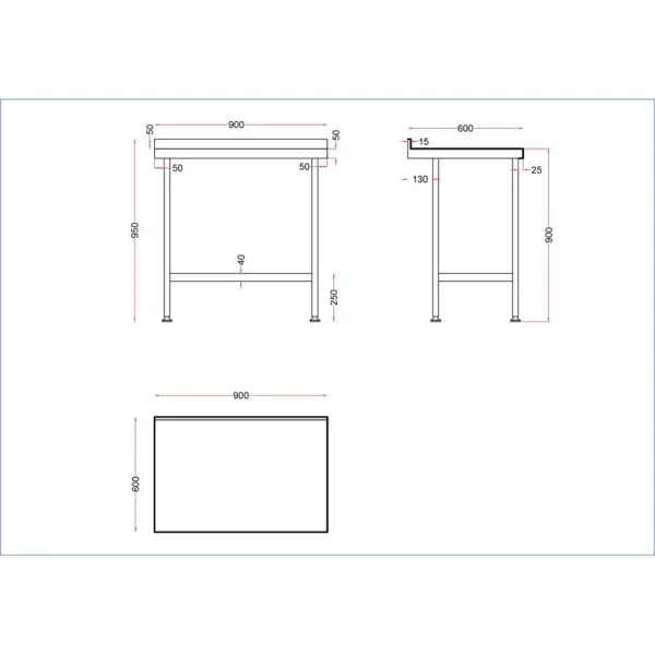 Holmes Stainless Steel Wall Table with Upstand 900mm