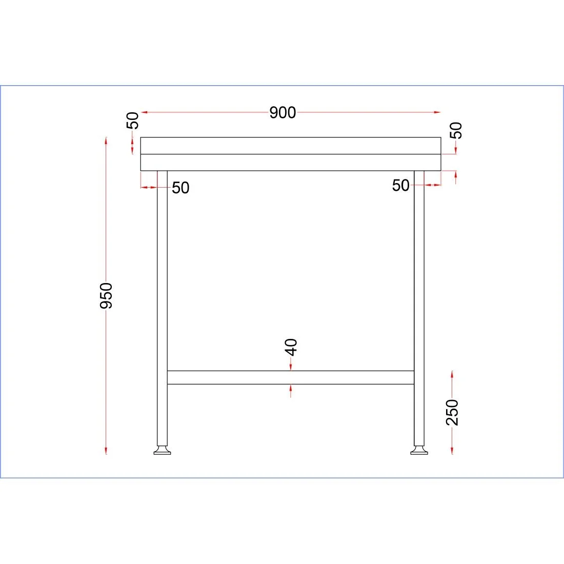 Holmes Stainless Steel Wall Table with Upstand 900mm - Image 4