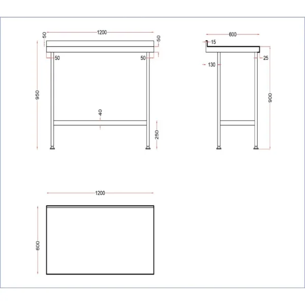 Holmes Stainless Steel Wall Table with Upstand 1200mm