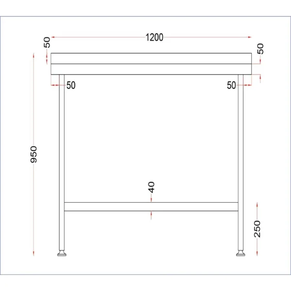 Holmes Stainless Steel Wall Table with Upstand 1200mm