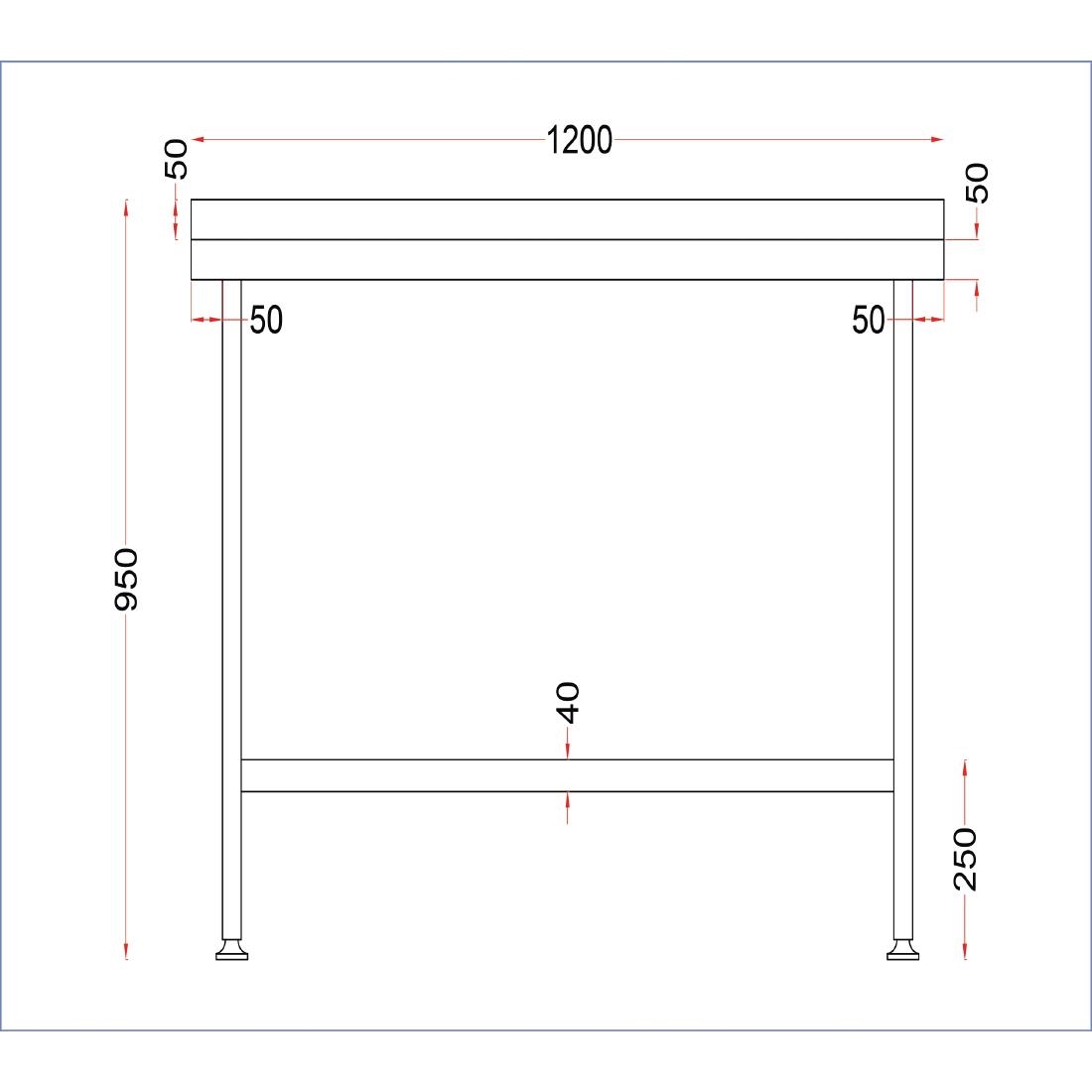 Holmes Stainless Steel Wall Table with Upstand 1200mm
