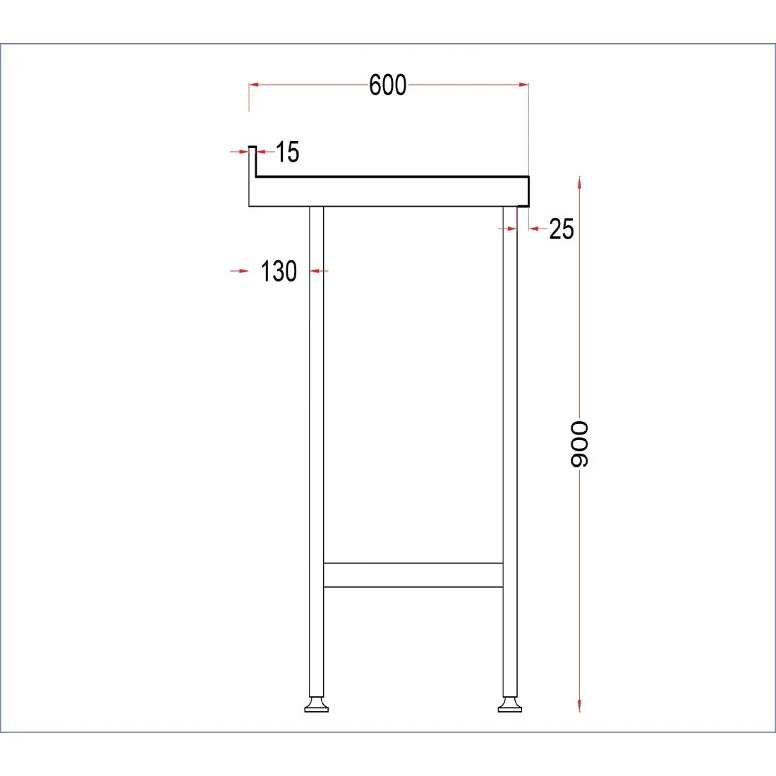 Holmes Stainless Steel Wall Table with Upstand 1200mm - Image 6