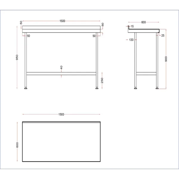 Holmes Stainless Steel Wall Table with Upstand 1500mm