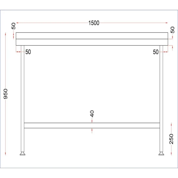 Holmes Stainless Steel Wall Table with Upstand 1500mm