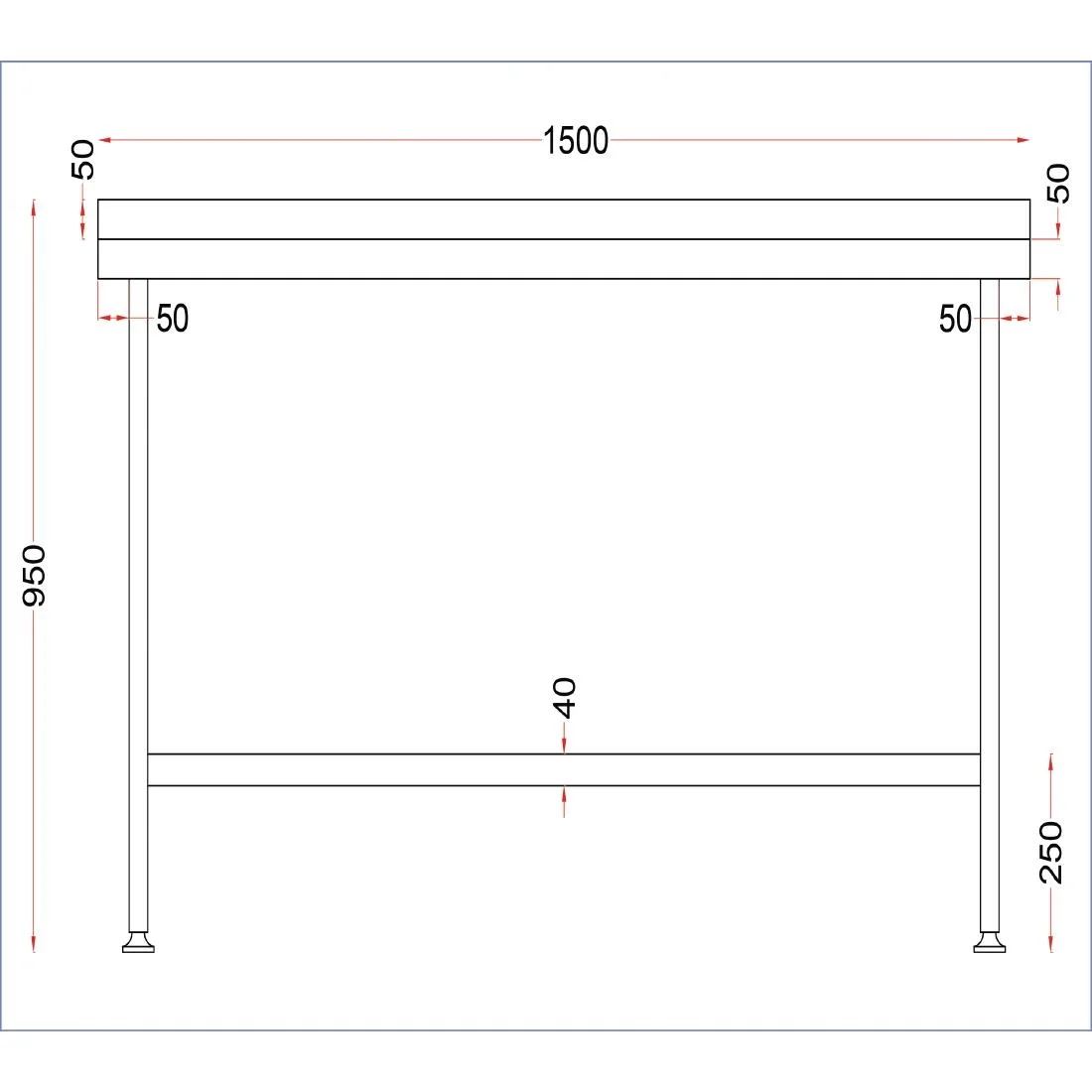 Holmes Stainless Steel Wall Table with Upstand 1500mm - Image 4
