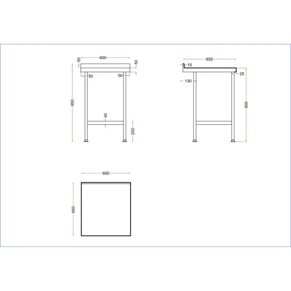 Holmes Stainless Steel Wall Table with Upstand 600mm