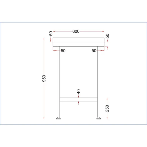Holmes Stainless Steel Wall Table with Upstand 600mm