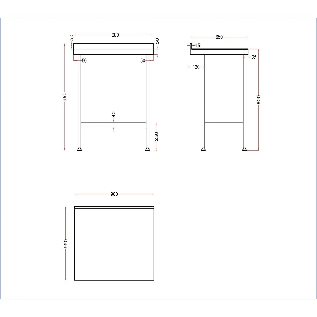 Holmes Stainless Steel Wall Table with Upstand 900mm - Image 3