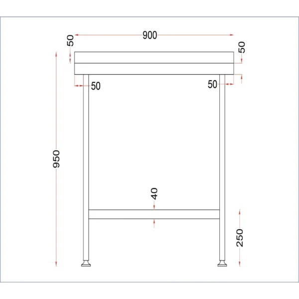 Holmes Stainless Steel Wall Table with Upstand 900mm