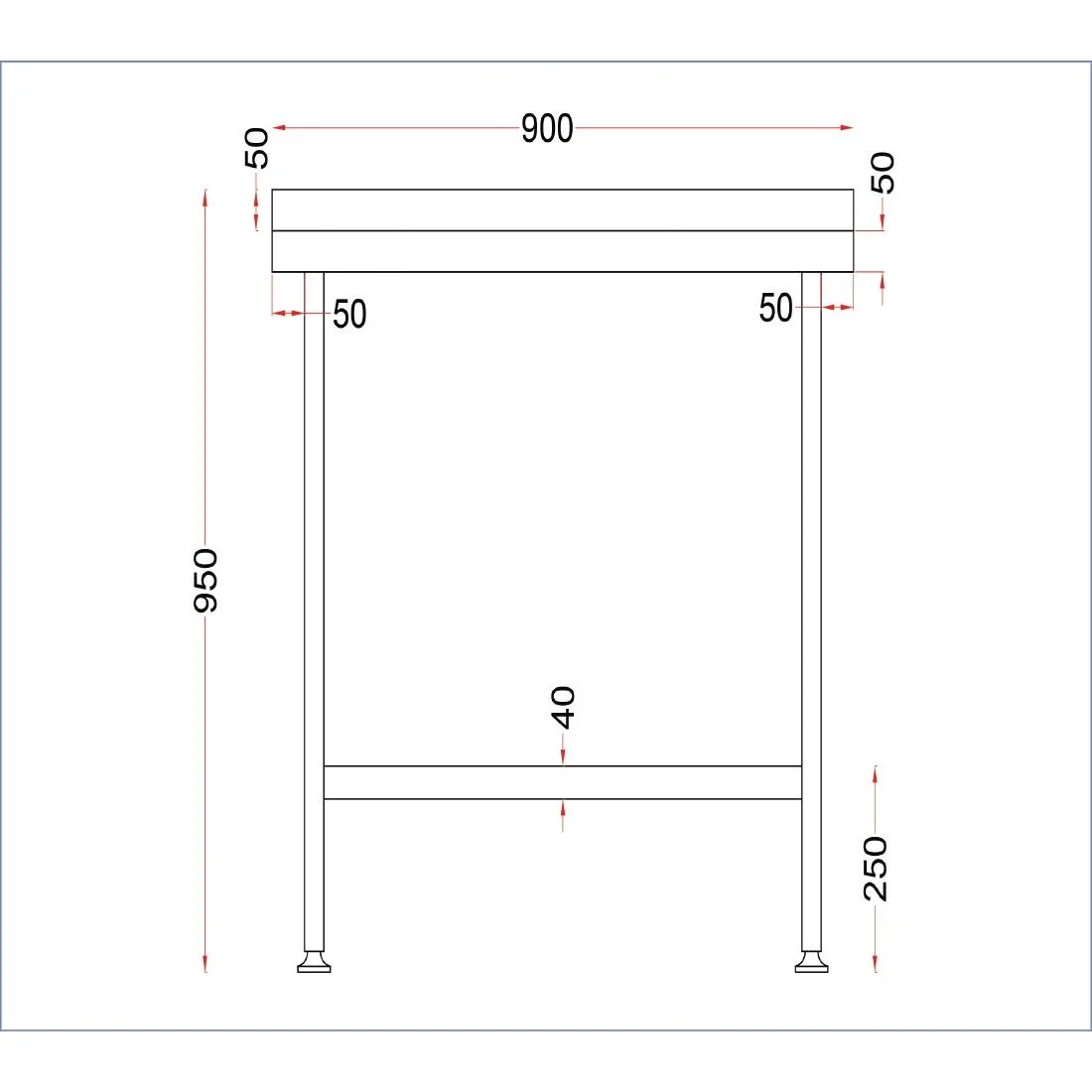 Holmes Stainless Steel Wall Table with Upstand 900mm - Image 4