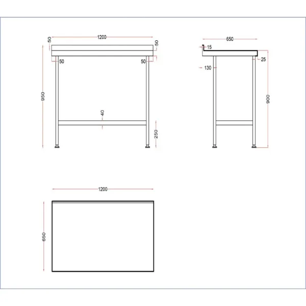 Holmes Stainless Steel Wall Table with Upstand 1200mm