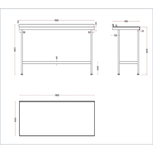 Holmes Stainless Wall Table with Upstand 1800mm