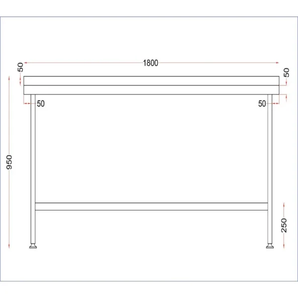 Holmes Stainless Wall Table with Upstand 1800mm