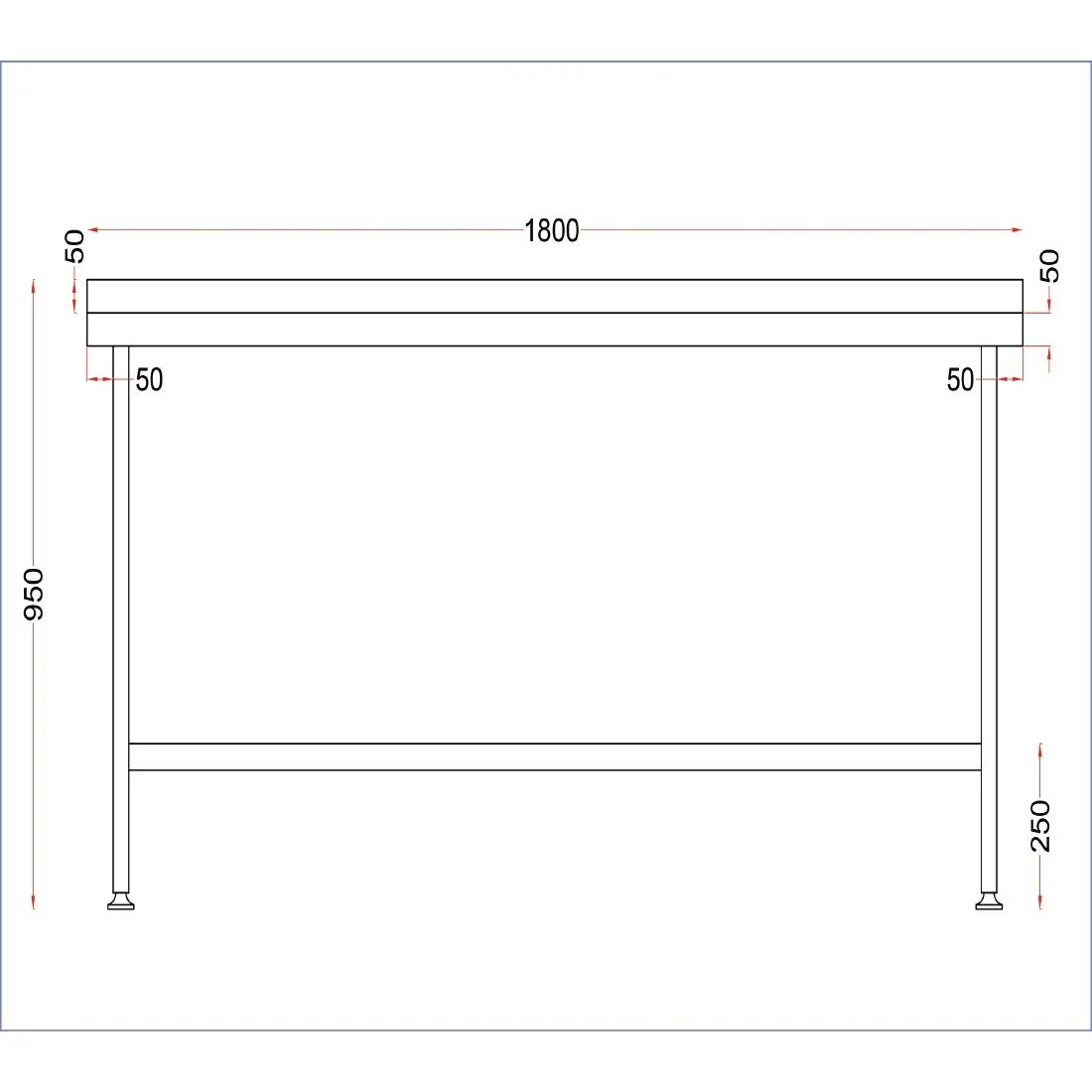Holmes Stainless Wall Table with Upstand 1800mm - Image 4