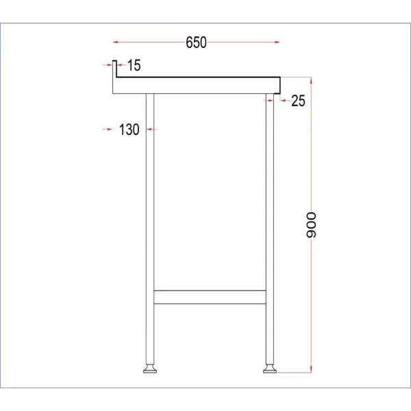 Holmes Stainless Wall Table with Upstand 1800mm