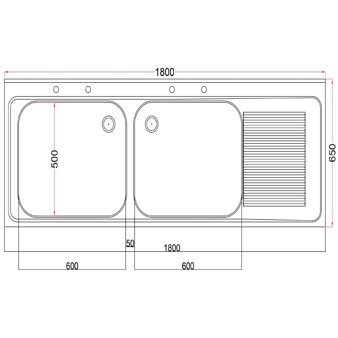 Holmes Fully Assembled Stainless Steel Sink Right Hand Drainer 1800mm