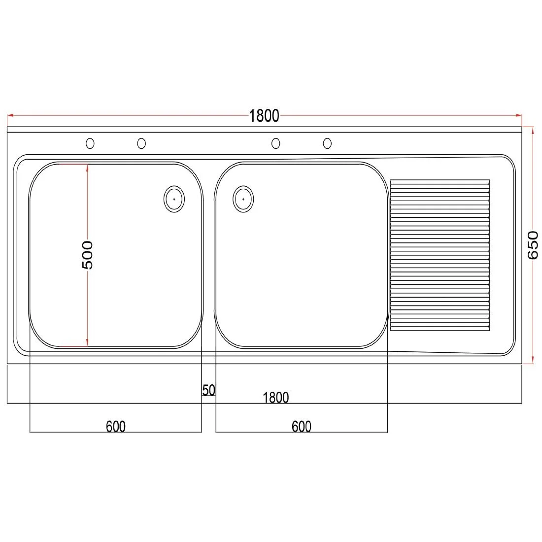 Holmes Fully Assembled Stainless Steel Sink Right Hand Drainer 1800mm - Image 3