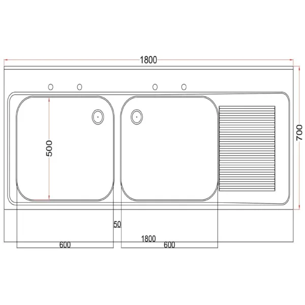 Holmes Fully Assembled Stainless Steel Sink Right Hand Drainer 1800mm