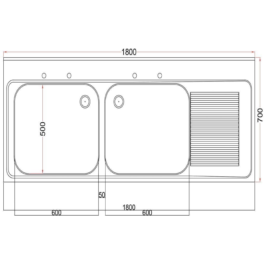 Holmes Fully Assembled Stainless Steel Sink Right Hand Drainer 1800mm