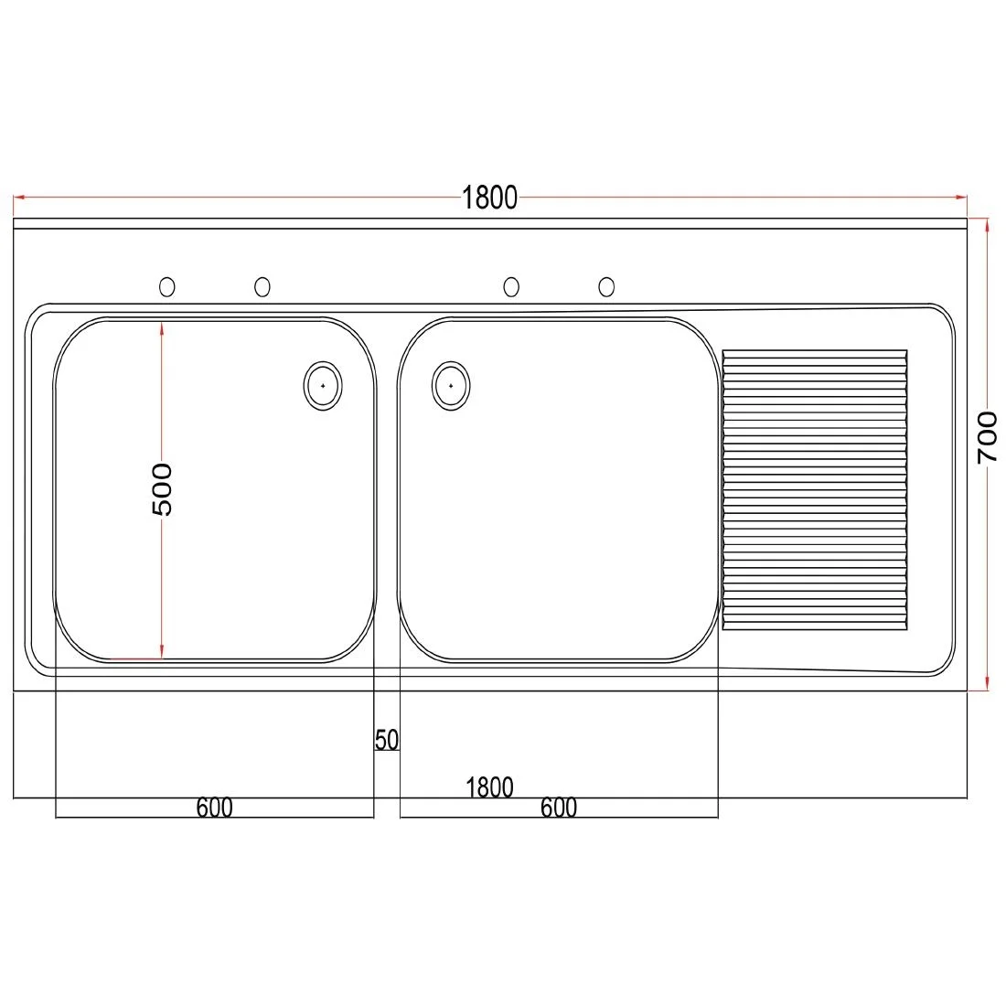 Holmes Fully Assembled Stainless Steel Sink Right Hand Drainer 1800mm - Image 3