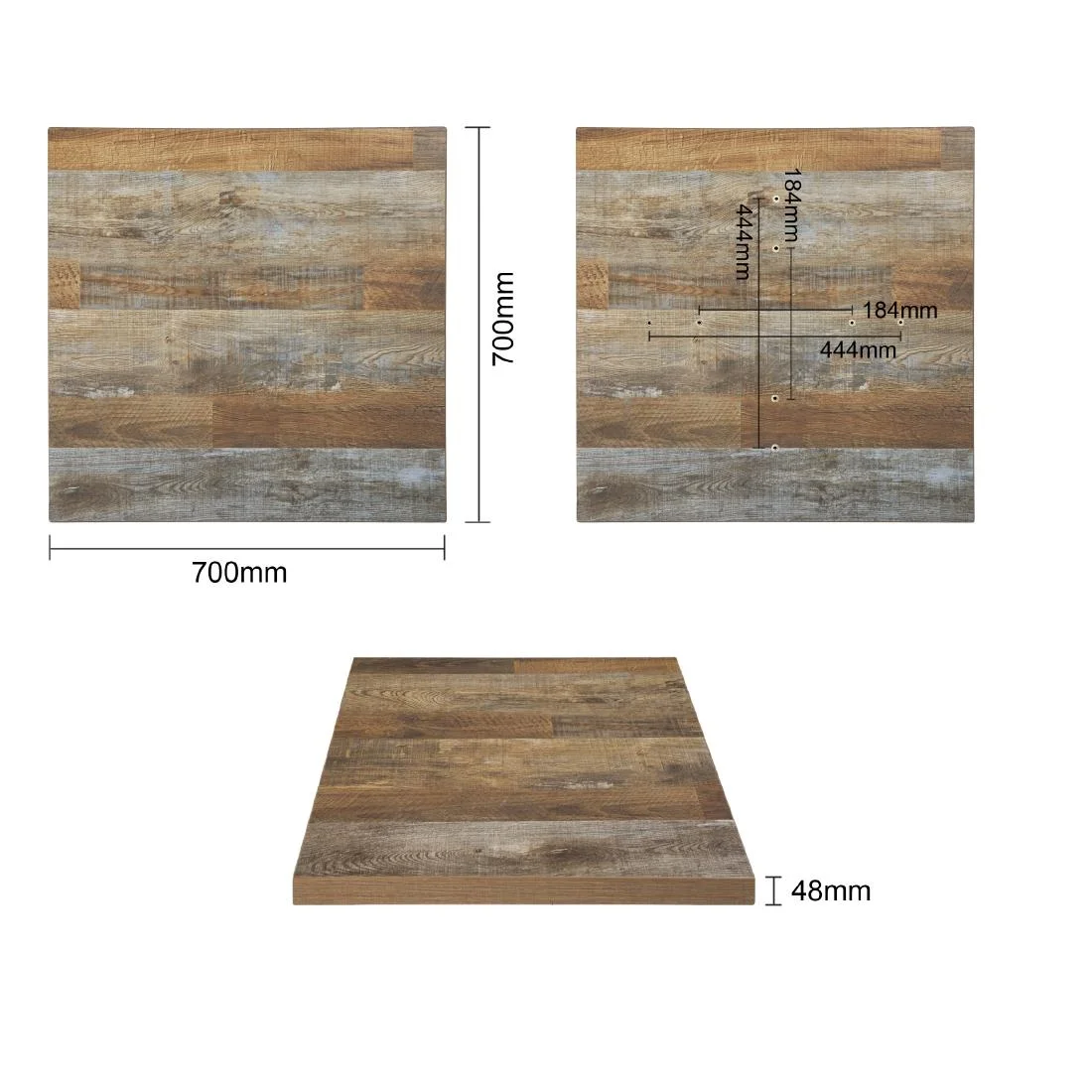 Bolero Pre-Drilled Square Table Top Urban Dark 700mm - Image 6