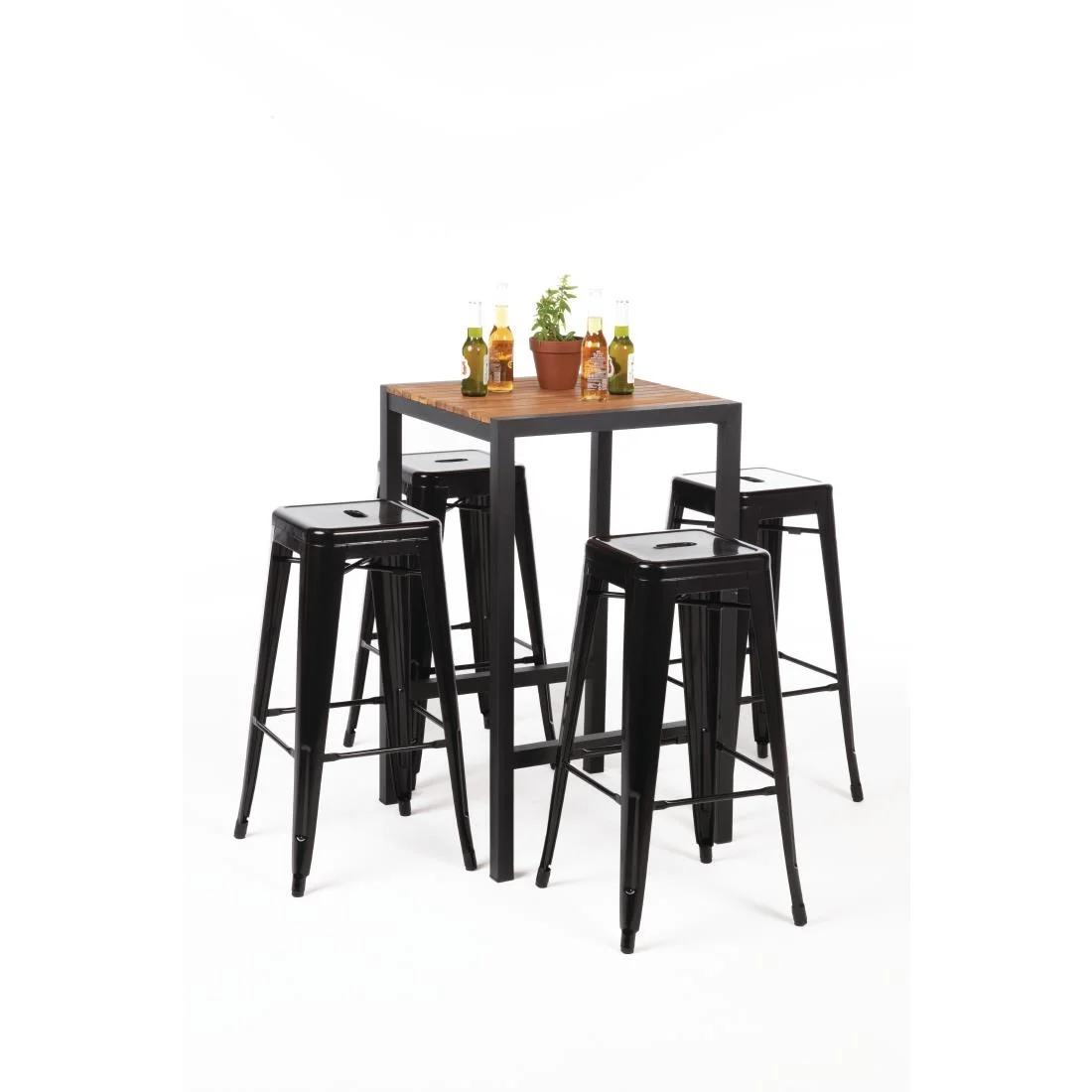 Bolero Square Steel and Acacia Bar Table 600mm - Image 10