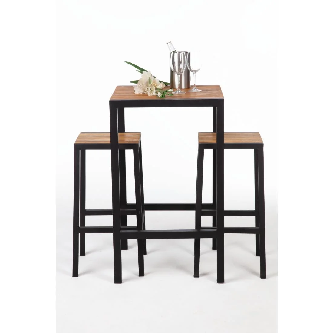 Bolero Square Steel and Acacia Bar Table 600mm - Image 11